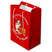 Kerstmis met Corgi Dog met Santa Hat Medium Cadeauzakje (Achterkant Gekanteld)