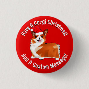 Kerstmis met Corgi Dog met Santa Hat Ronde Button 3,2 Cm