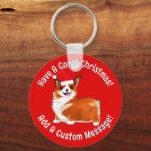 Kerstmis met Corgi Dog met Santa Hat Sleutelhanger (Voorkant)