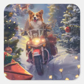 Kerstmis met Corgi-hond die op motor rijdt Vierkante Sticker (Voorkant)