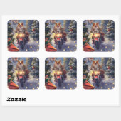 Kerstmis met Corgi-hond die op motor rijdt Vierkante Sticker (Vel)