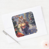 Kerstmis met Corgi-hond die op motor rijdt Vierkante Sticker (Envelop)