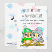 Kerstmis met Cute Uil Koppel op Boomtak Feestdagenkaart (Voorkant / Achterkant)