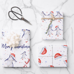 Kerstmis met dansende pinguïns inpakpapier vel