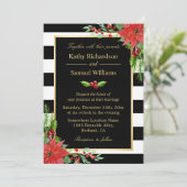Kerstmis met de Floral Black Stripes Weddenschap Kaart (Staand voorkant)