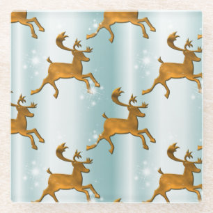 Kerstmis met de Gouden Reindeer Glazen Onderzetter