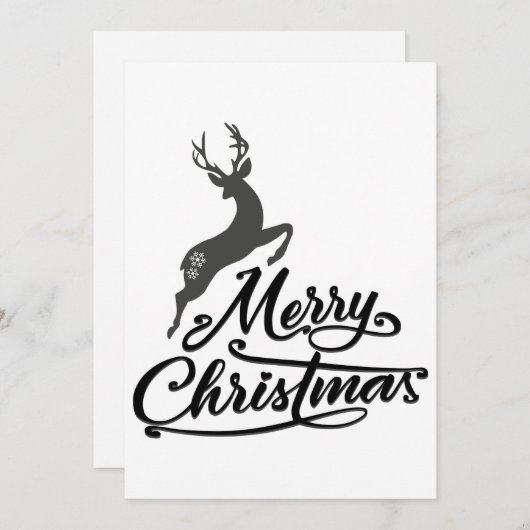 Kerstmis met de hand geschreven, springend hert en feestdagenkaart (Voorkant / Achterkant)