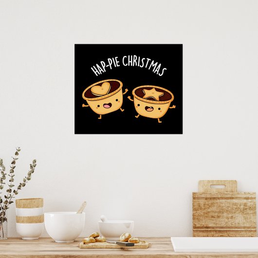 Kerstmis met de hap-taart Funny kerstmis Pun Dark  Poster (Keuken)