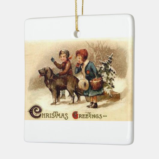 Kerstmis met de hond keramisch ornament (Links)