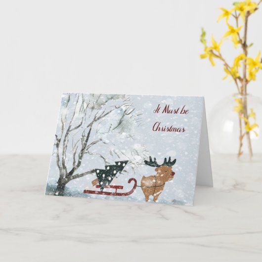 Kerstmis met de kerstboom van Moose Pulling Kaart (Gele Bloem)