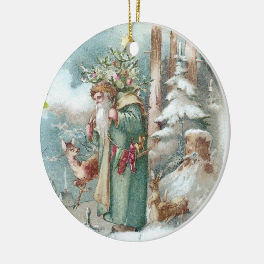 Kerstmis met de kerstman en de bosdieren keramisch ornament (Links)