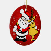 Kerstmis met de kerstman en de rendierenkuis keramisch ornament (Rechts)