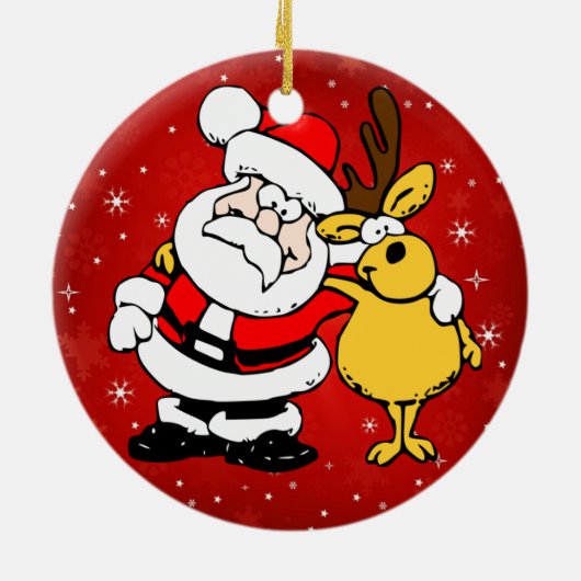 Kerstmis met de kerstman en de rendierenkuis keramisch ornament (Achterkant)