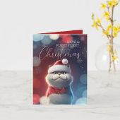 Kerstmis met de kerststaart van Santa Cat Kaart (Gele Bloem)