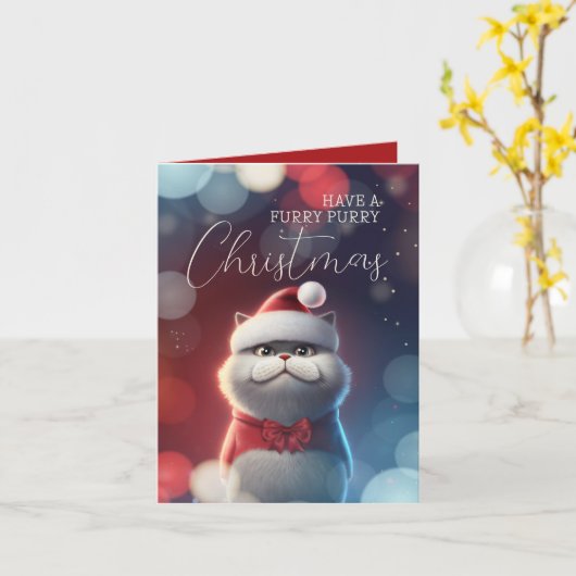 Kerstmis met de kerststaart van Santa Cat Kaart (Gele Bloem)