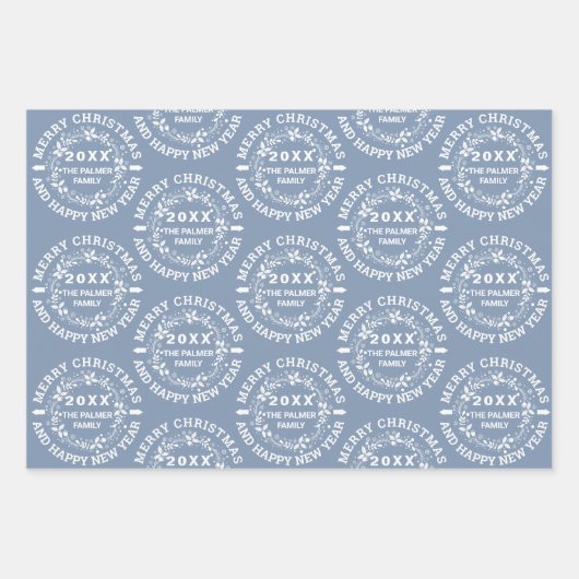 Kerstmis met de naam "Merry Kerstmis" dusty blue Inpakpapier Vel (Voorkant 3)
