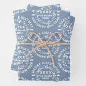 Kerstmis met de naam "Merry Kerstmis" dusty blue Inpakpapier Vel (In situ)