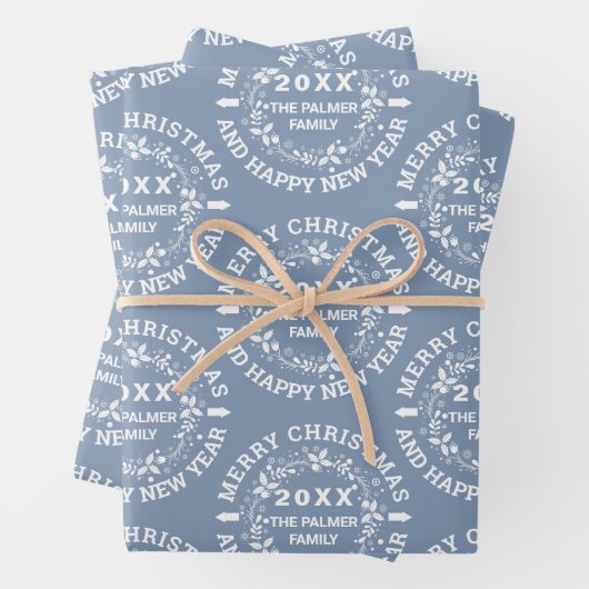 Kerstmis met de naam "Merry Kerstmis" dusty blue Inpakpapier Vel (In situ)