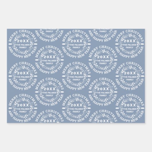 Kerstmis met de naam "Merry Kerstmis" dusty blue Inpakpapier Vel (Voorkant)