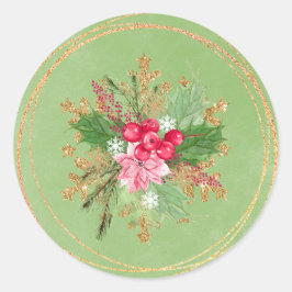Kerstmis met de Rode Berry Gold bruiloft Ronde Sticker