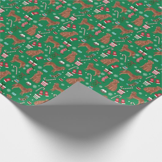 Kerstmis met de rode gouden hond cadeaupapier (Hoek)