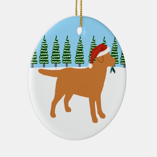 Kerstmis met de Rode Labrador Santa Hat Keramisch Ornament (Rechts)