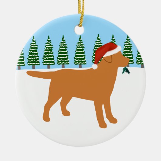 Kerstmis met de Rode Labrador Santa Hat Keramisch Ornament (Voorkant)