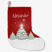 Kerstmis met de rode sneeuwkerstboom kleine kerstsok (Voorkant)