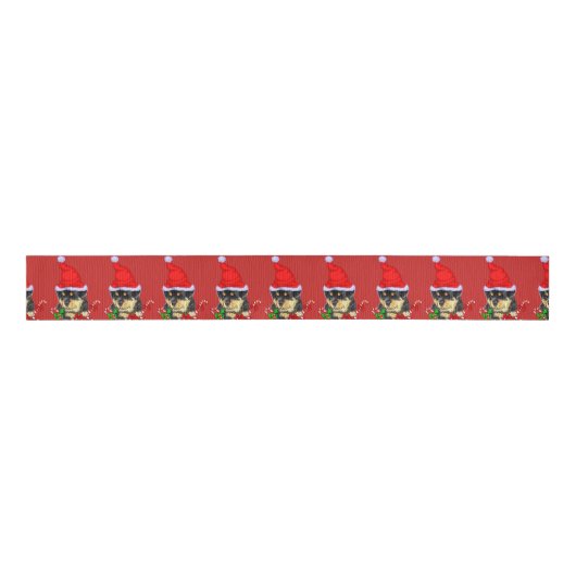 Kerstmis met de rottweiler Cute Santa Puppy Rottwe Grosgrain Lint (Voorkant)