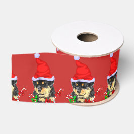 Kerstmis met de rottweiler Cute Santa Puppy Rottwe Grosgrain Lint
