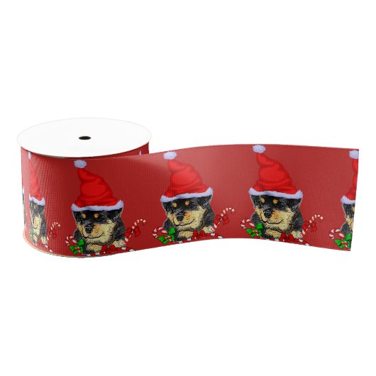 Kerstmis met de rottweiler Cute Santa Puppy Rottwe Grosgrain Lint (Spoel)