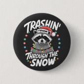 Kerstmis met de sneeuw grappige wasbeer ronde button 5,7 cm (Voorkant)