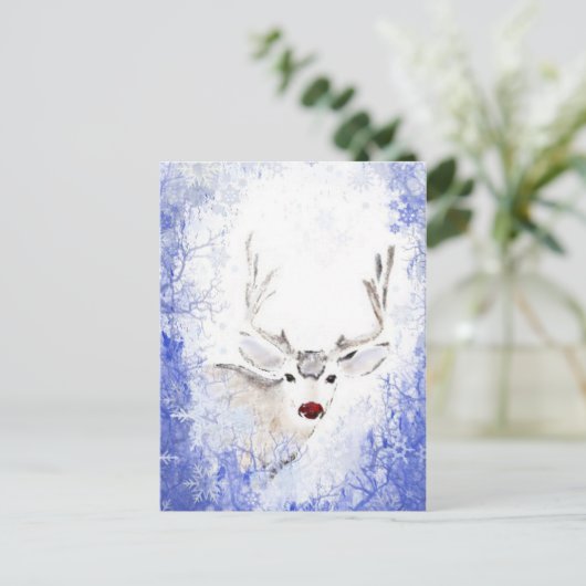 Kerstmis met Deer Blue Snowflakes Feestdagenkaart (Staand voorkant)