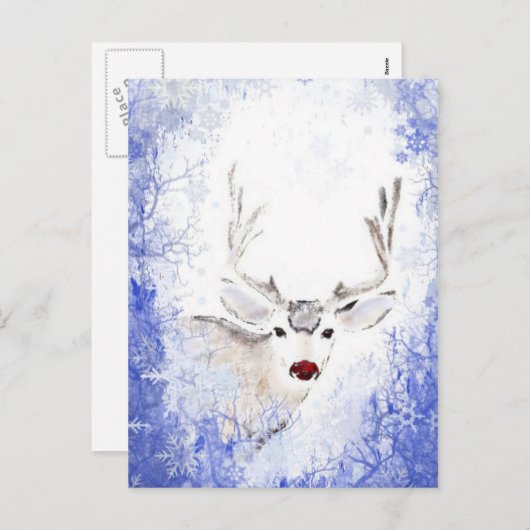 Kerstmis met Deer Blue Snowflakes Feestdagenkaart (Voorkant / Achterkant)