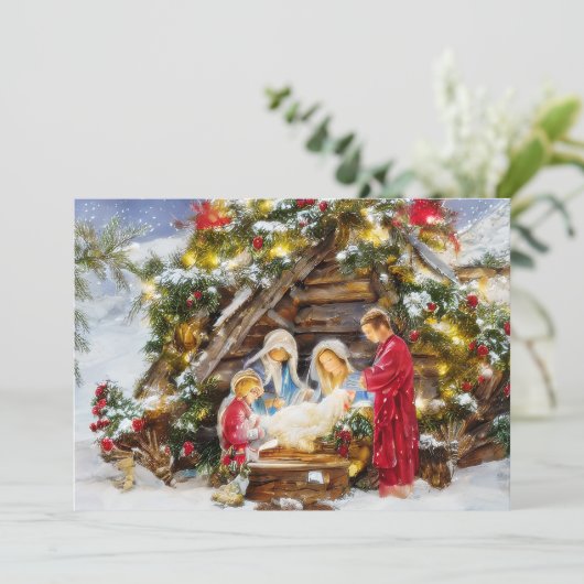 Kerstmis met dennen en bessen op een budget feestdagenkaart (Staand voorkant)