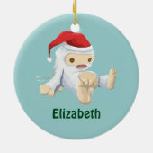 Kerstmis met Doll die een kersthat draagt Keramisch Ornament (Achterkant)