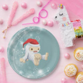 Kerstmis met Doll die een kersthat draagt Papieren Bordje (Feest)