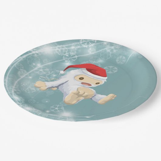 Kerstmis met Doll die een kersthat draagt Papieren Bordje (Gekanteld)