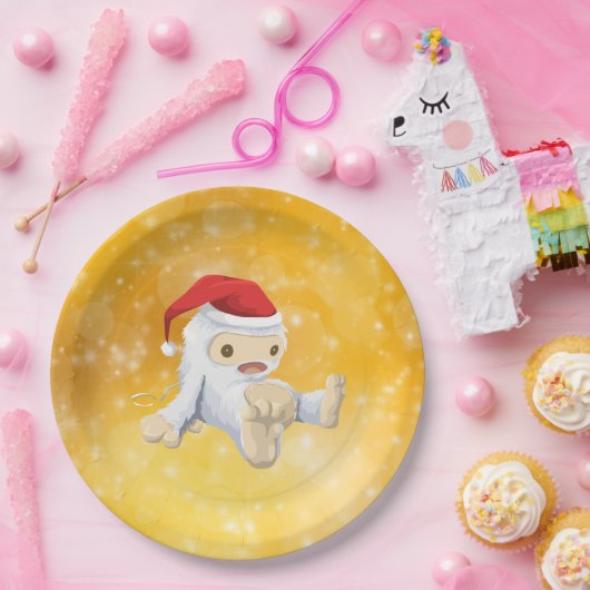 Kerstmis met Doll op Gold Bokeh achtergrond Papieren Bordje (Feest)