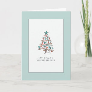 Kerstmis met drijfhout boom familie aan het strand feestdagen kaart