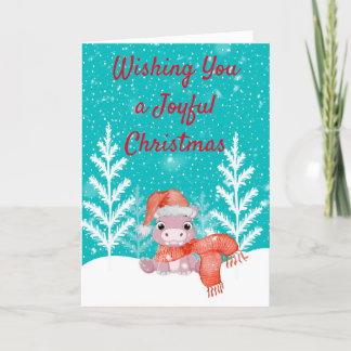 Kerstmis met een Cute Hippo in de sneeuw Feestdagen Kaart