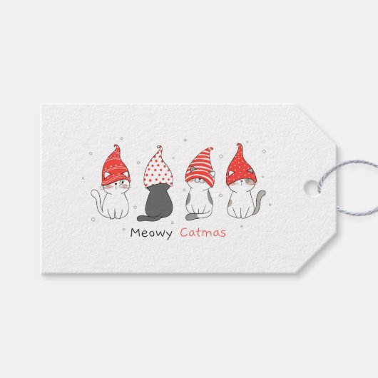 Kerstmis met een "Cute Meow Catmas" Cadeaulabel (Voorkant (Horizontaal))