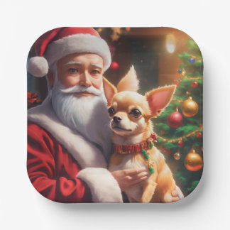 Kerstmis met een gelukkige chihuahua hond papieren bordje