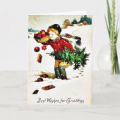 Kerstmis met een jongen met kerstboom a feestdagen kaart (Voorkant)