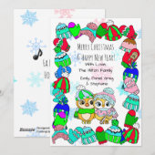 Kerstmis met een knuffel uil paar op een tak feestdagenkaart (Voorkant / Achterkant)
