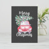 Kerstmis met een oldtimer auto feestdagenkaart (Staand voorkant)