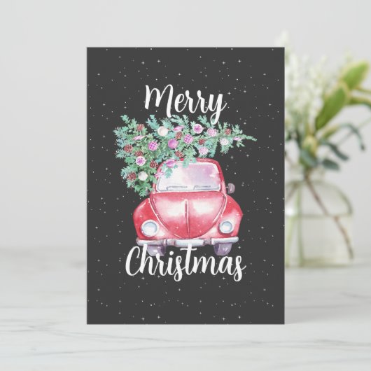 Kerstmis met een oldtimer auto feestdagenkaart (Staand voorkant)