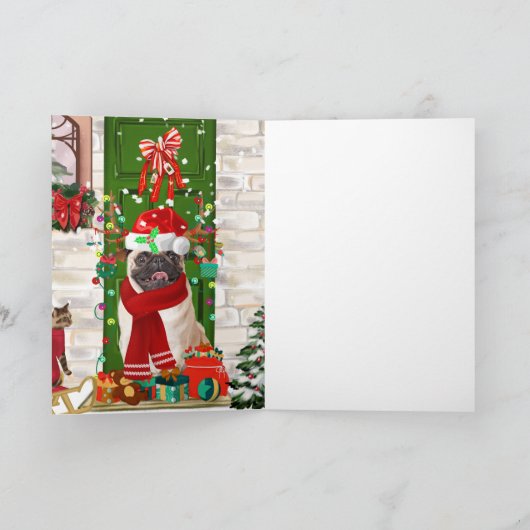 Kerstmis met een Pugs hond Kaart (Binnen)