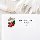  Kerstmis met een rode auto Etiket (Insitu)