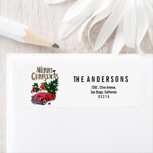 Kerstmis met een rode auto Etiket (Insitu)